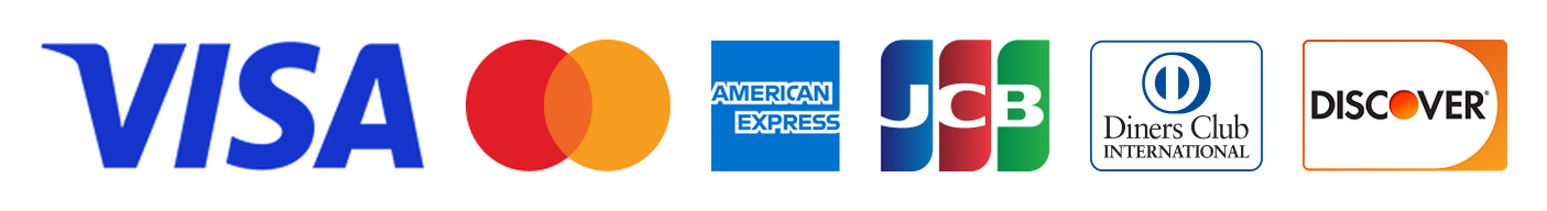 Visa・Mastercard・American Express・JCB・Diners Club・Discover がご利用いただけます